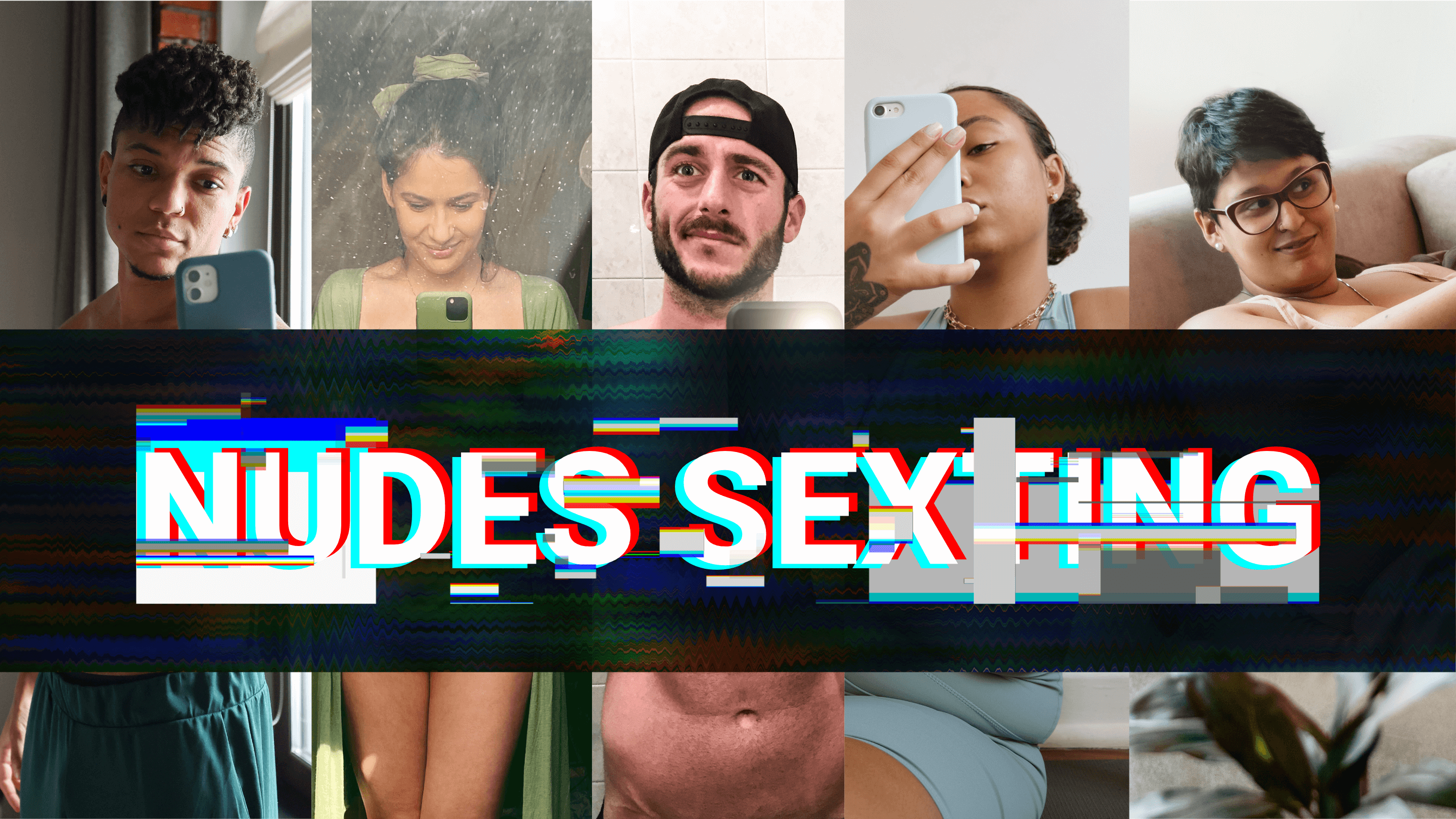 image d'illustration de l'étude autour de la prévention des nudes et du sexting. On y voit 5 jeunes se prendre en photo. 